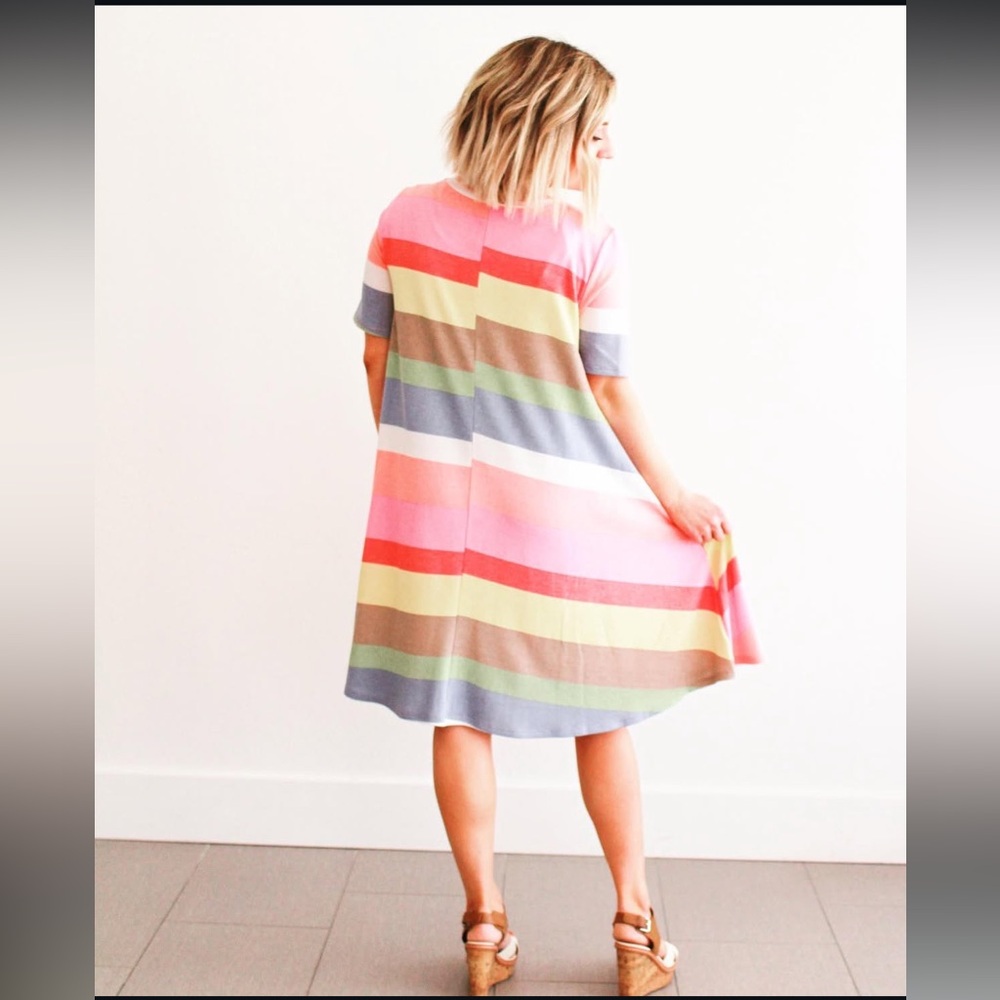 NWT JODIFL Colorful Rainbow Striped Mini Swing Dress - Picture 3 of 7
